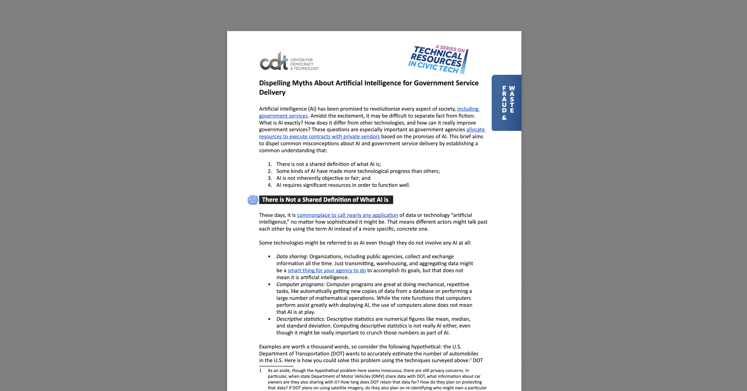 Dispelling Myths About Artificial Intelligence for Government Service Delivery - Center for Democracy and Technology