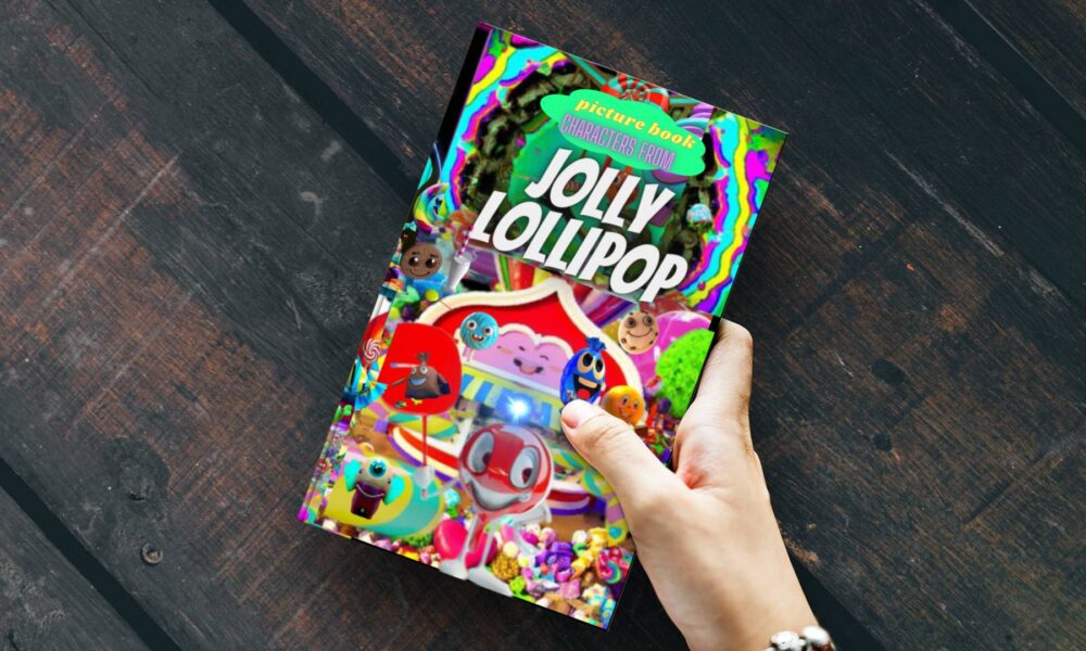 Inventor of the augmented reality book with video call features video of book jolly lollipop characters pictures book