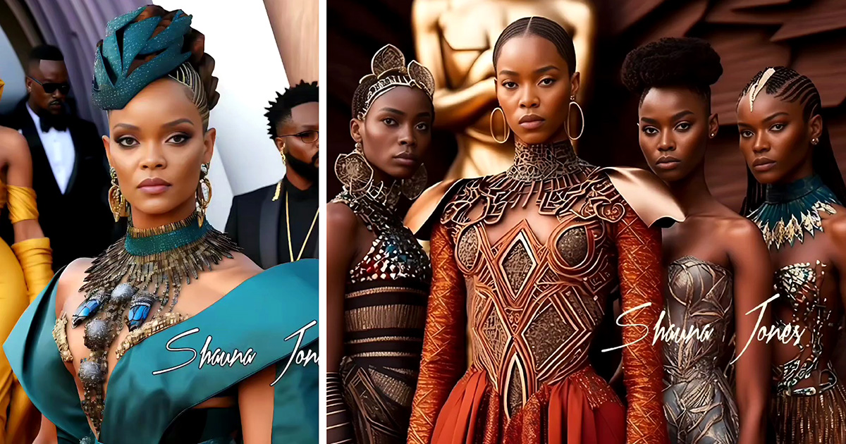So Much Fashion Inspiration As A.I. Artist Shauna Jones Recreates The Oscar's Red Carpet With Wakanda Fashion - Fashion GHANA